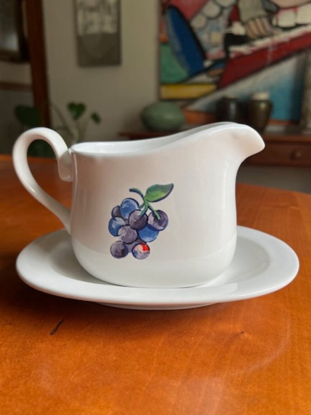 VTG Corelle Coordinates "Fruit Basket" Stoneware Gravy Boat & Underplate Set